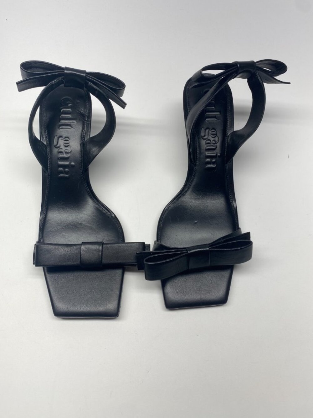 Cult Gaia Womens 50mm Tyla Black Leather Bow Slingback Heel Sandals Sz 8